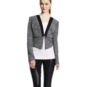 BCBG MAXAZRIA Woman’s Sz M Otto Cropped Striped Zip-Waist Blazer Jacket